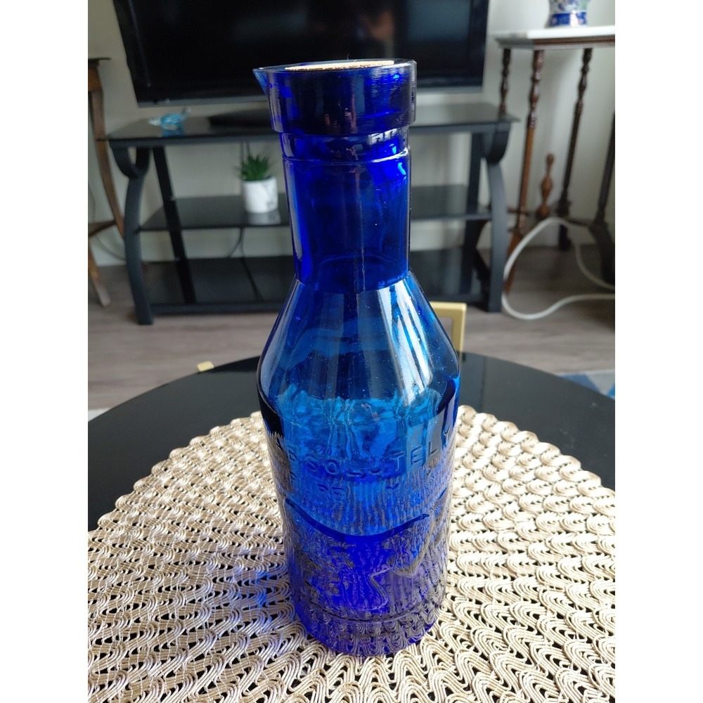 Absolutely Pure Milk The Milk Protector Embossed Cow Milk Glass Bottle‎ Blue